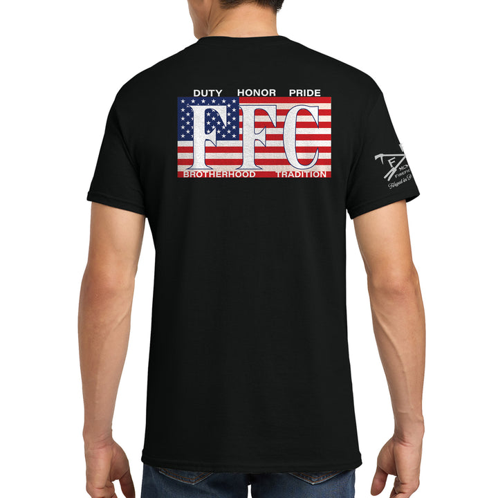 FFC 343 firefighter shirt with American Flag and Brotherhood design in black #color_black