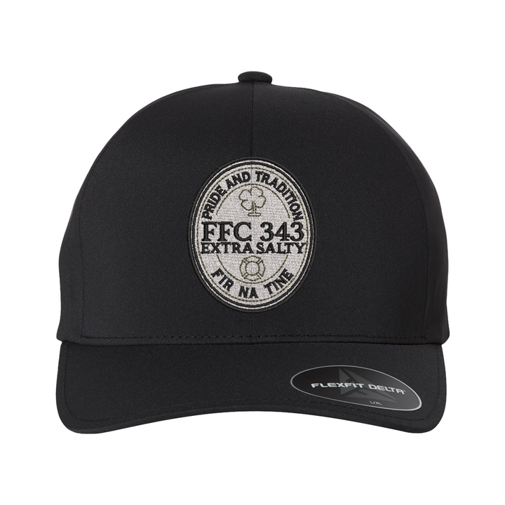 Black Flexfit Delta hat featuring the bold FFC 343 Extra Salty Stout design on the front.