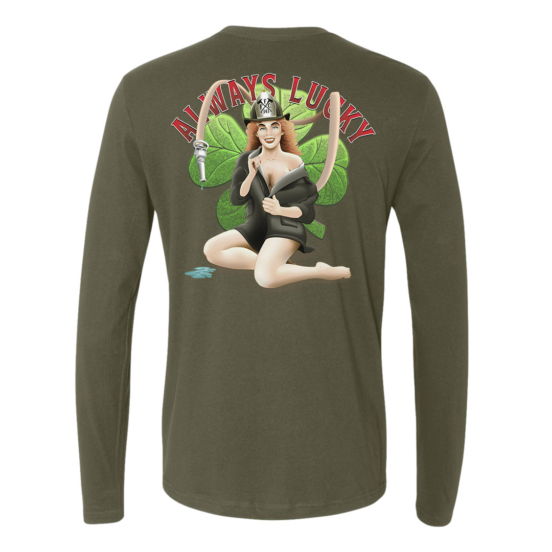 FFC 343 Always Lucky long sleeve t-shirt symbolizing firefighter courage and luck