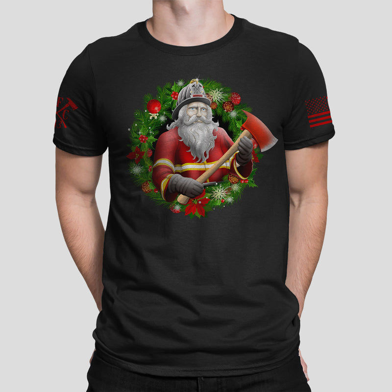 FFC 343 Wrecking Wreaths firefighter Christmas t-shirt with festive design.