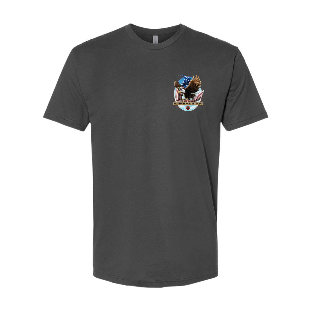 Eagle graphic on firefighter shirt saluting veterans