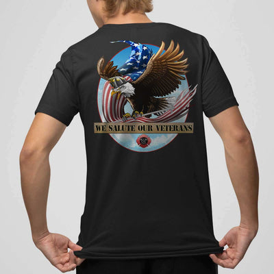 Fierce eagle in firefighter helmet with FFC logo on T-shirt