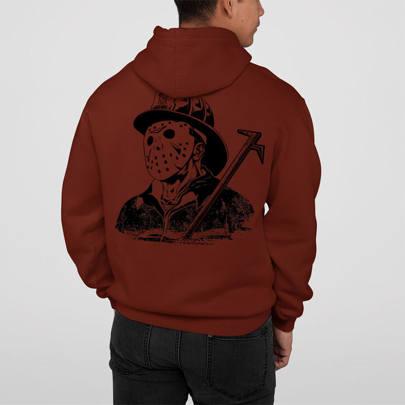 Premium firefighter hoodie featuring unique masked artwork