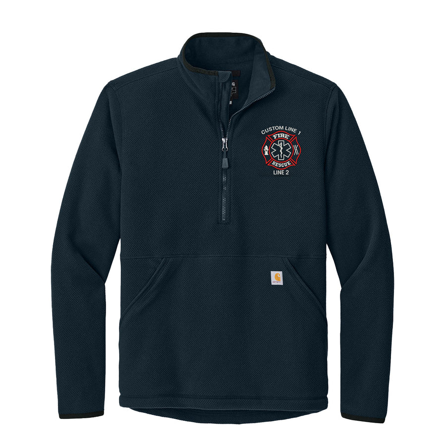 Custom Carhartt 1/2-zip fleece jacket featuring Fire Rescue embroidery, designed specifically for firefighters.