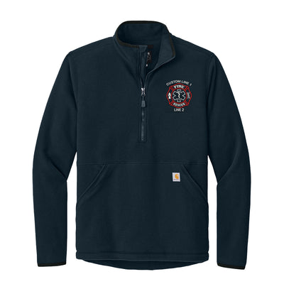 Custom Carhartt 1/2-zip fleece jacket featuring Fire Rescue embroidery, designed specifically for firefighters.