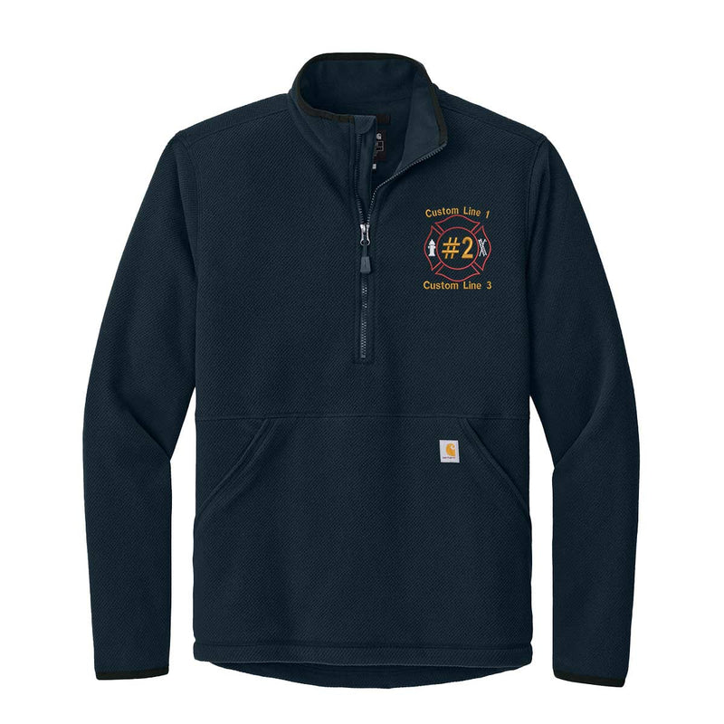 Relaxed fit Carhartt fleece jacket designed for easy layering, equipped with elastic binding cuffs for a snug and comfortable fit.