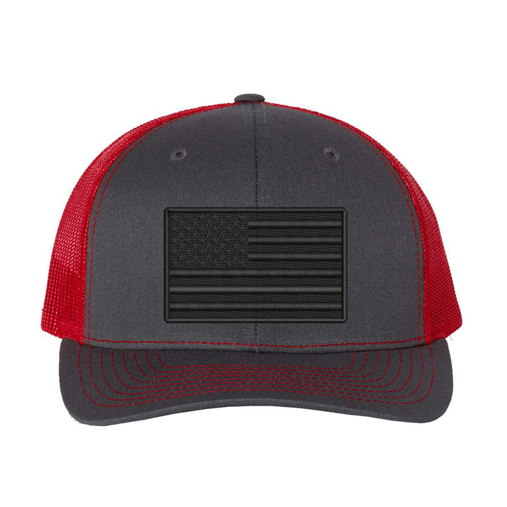 All-black embroidered Thin Red Line flag trucker hat