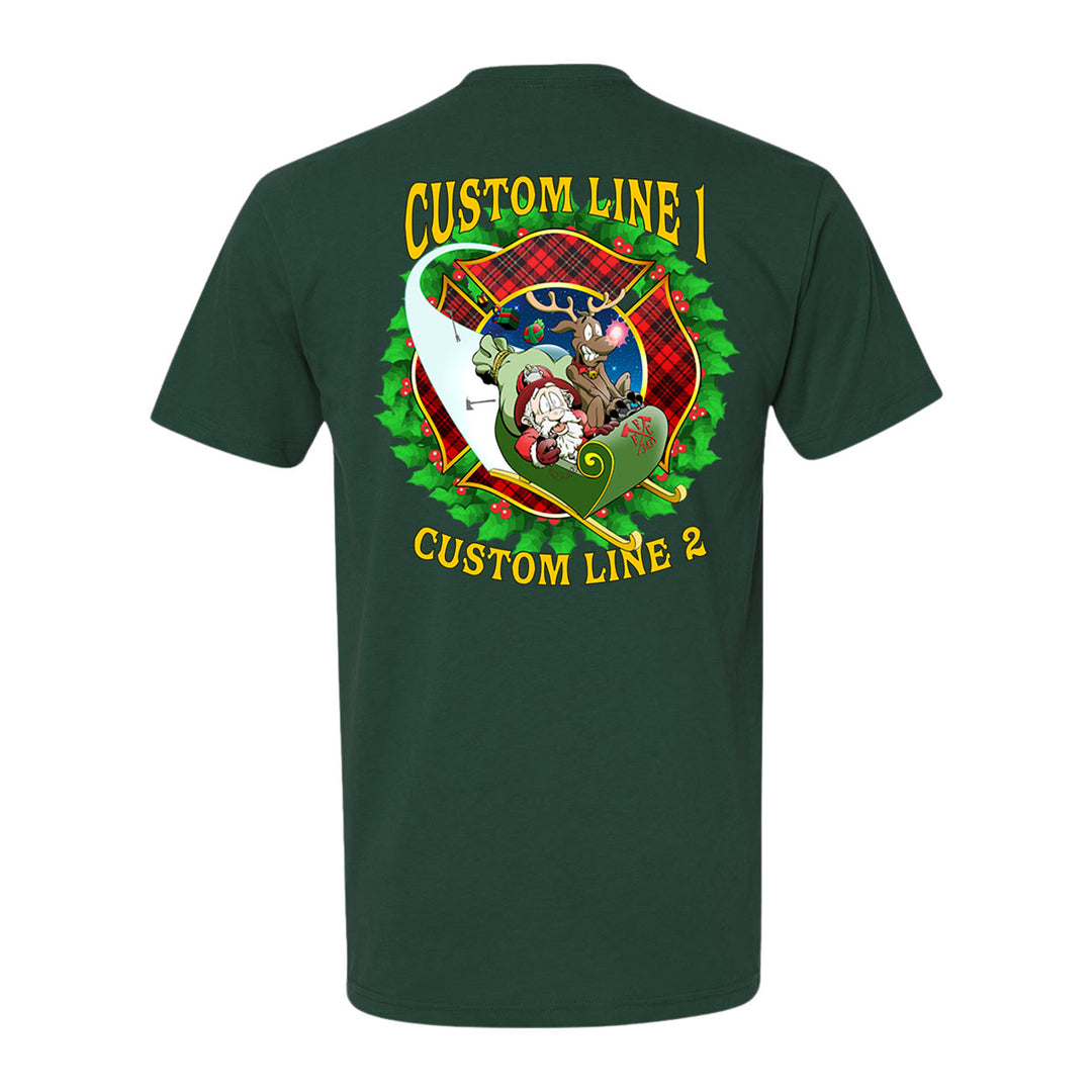 Customized Firefighter Christmas Wreath Plaid Maltese Premium T-Shirt