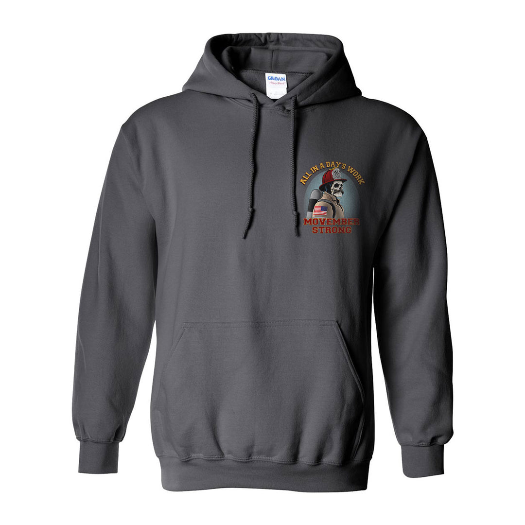 Eye-catching graphic of a firefighter on a men's hoodie.