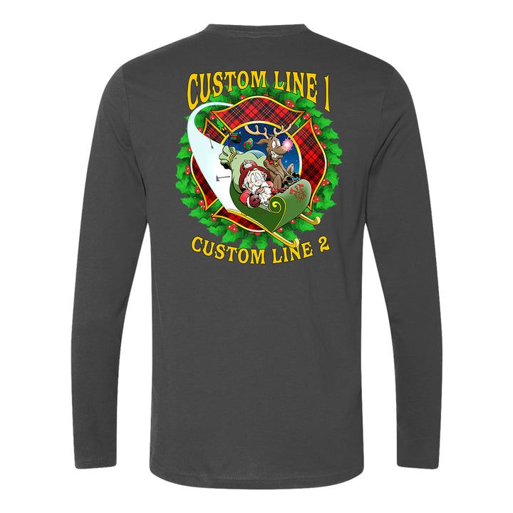 Customized Firefighter Christmas Wreath Plaid Maltese Premium Long Sleeve Shirt