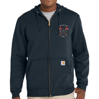 Hoodie with three-piece hood, drawcord closure, and a full brass zipper for added protection and style.