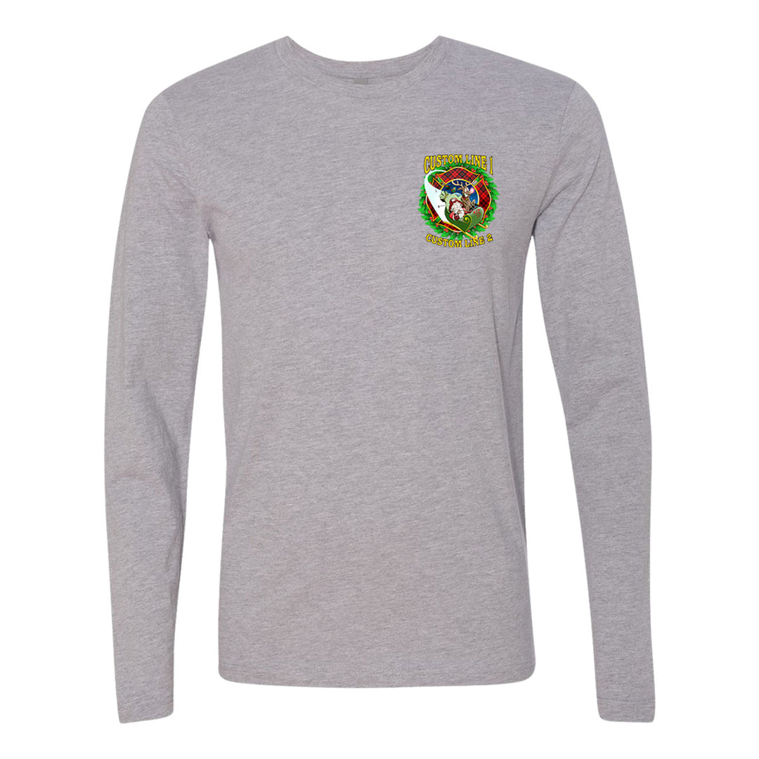 Customized Firefighter Christmas Wreath Plaid Maltese Premium Long Sleeve Shirt