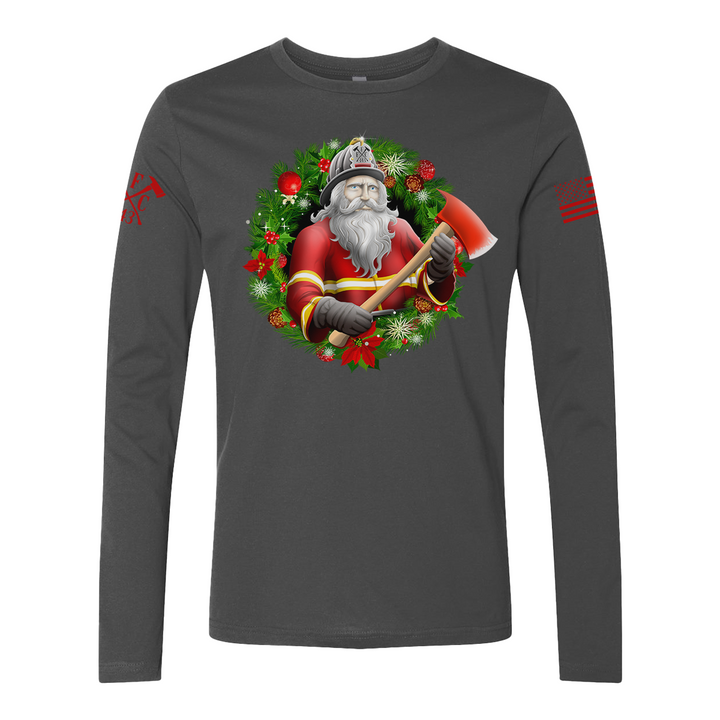 Holiday firefighter long sleeve shirt perfect for Christmas events.