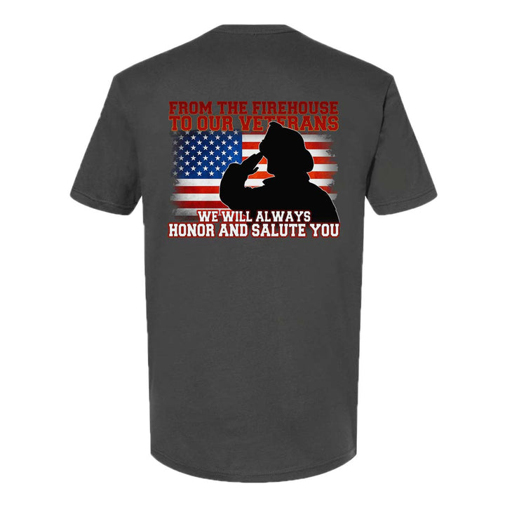 Patriotic firefighter t-shirt honoring veterans with flag design