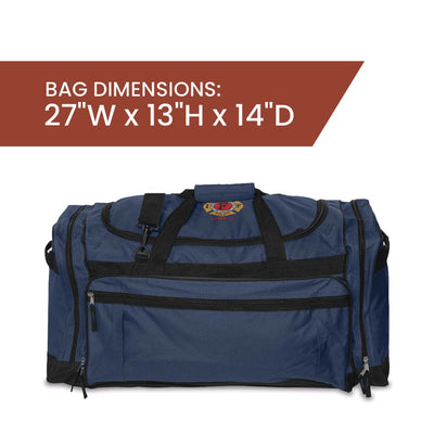 Adjustable padded shoulder strap of the Crossed Axes duffel bag, designed for comfort and practicality.
