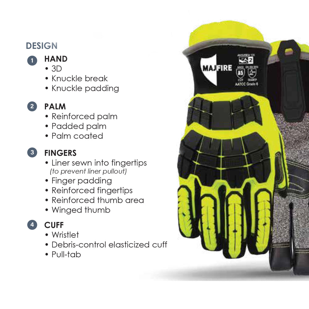 MFA15B Safety Yellow extrication glove design and mechanics detail – Majestic Fire Apparel