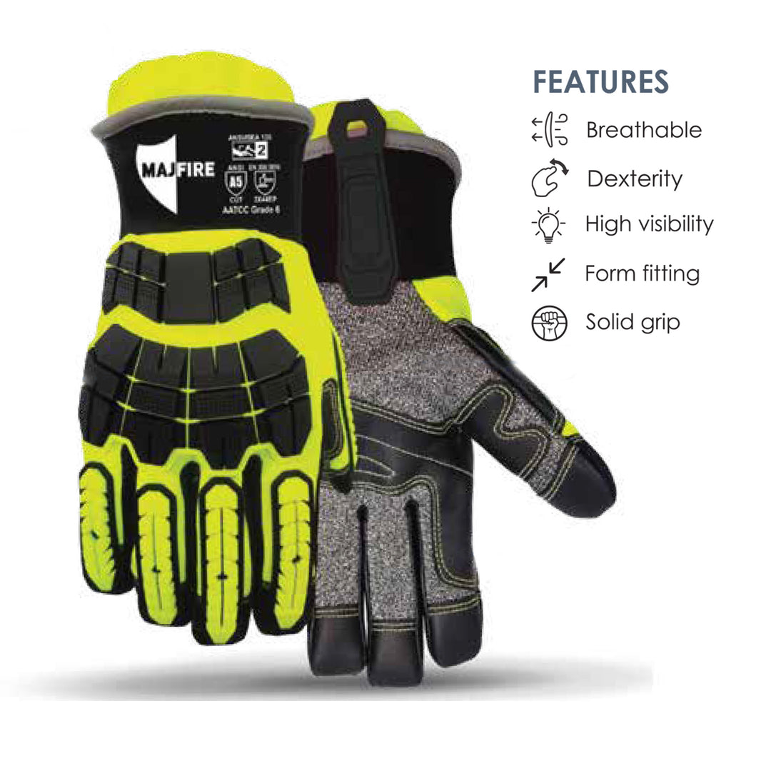 MFA15B extrication glove key protection features – impact-resistant knuckles and BBP by Majestic Fire Apparel
