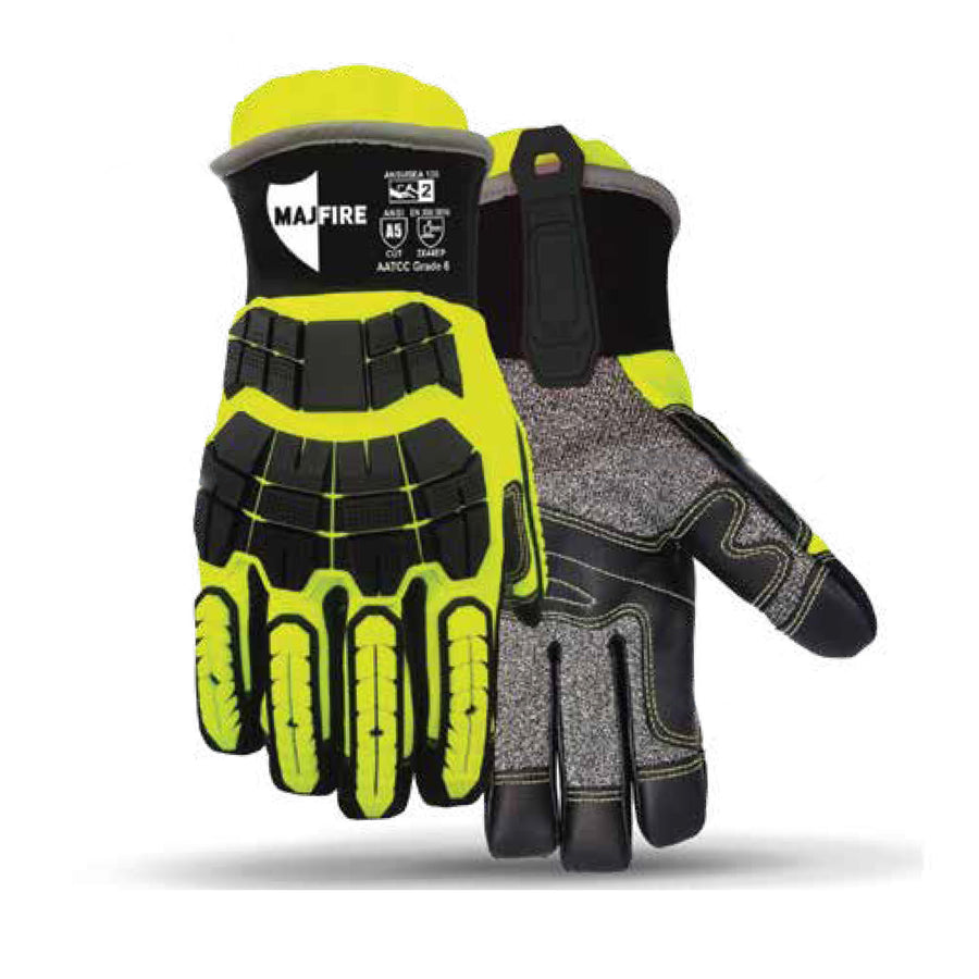 Majestic Fire Apparel MFA15B Safety Yellow extrication glove with BBP and impact protection – front view