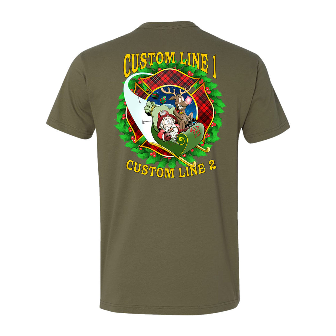 Customized Firefighter Christmas Wreath Plaid Maltese Premium T-Shirt