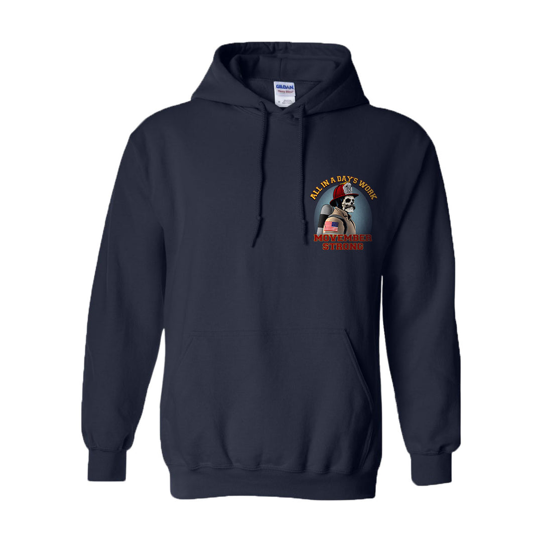 Premium hoodie featuring a firefighter with a skull mask graphic.