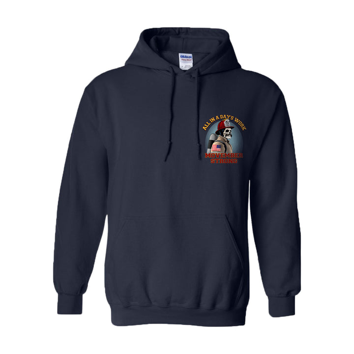 Premium hoodie featuring a firefighter with a skull mask graphic.