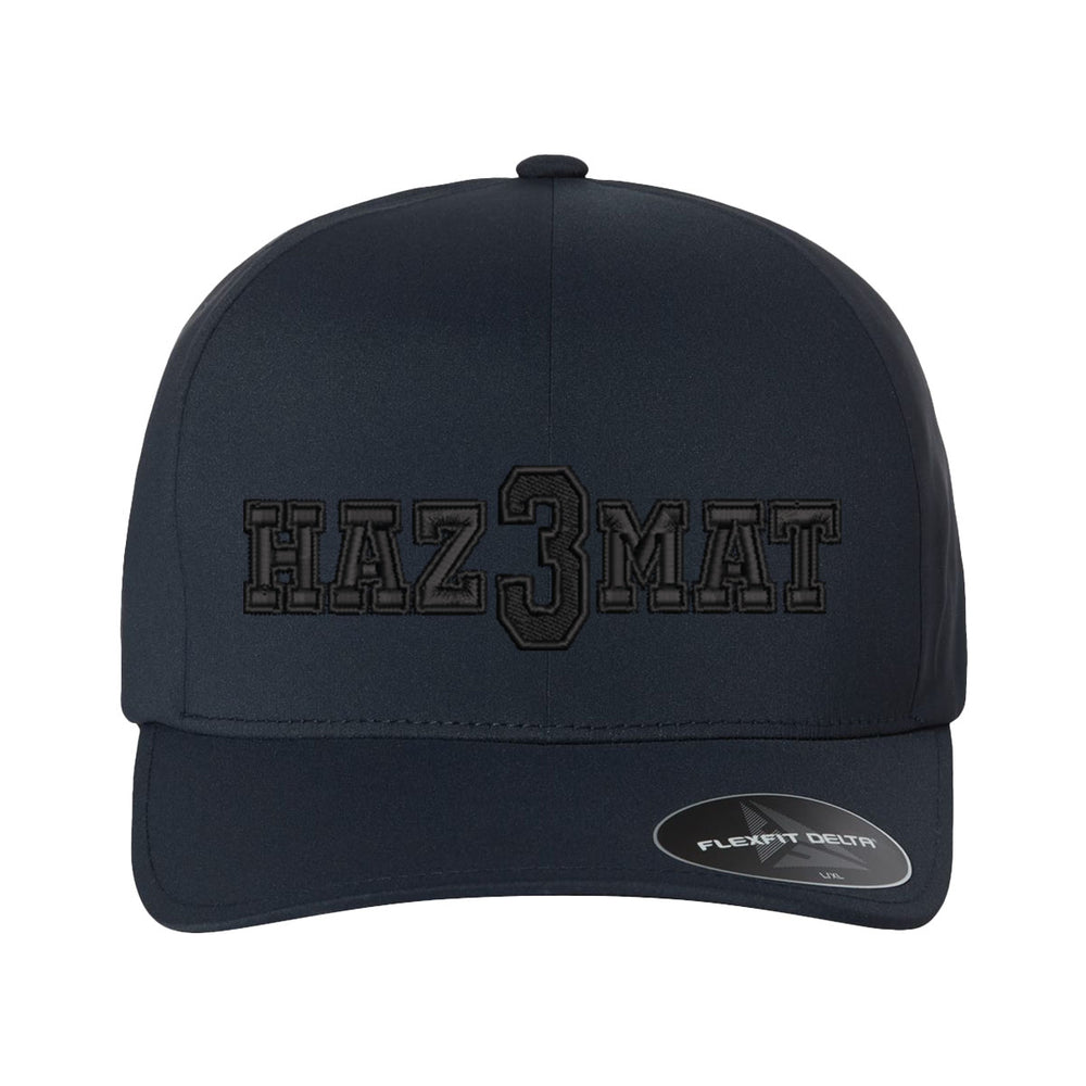 FlexFit hat featuring personalized Haz Mat text in blackout style