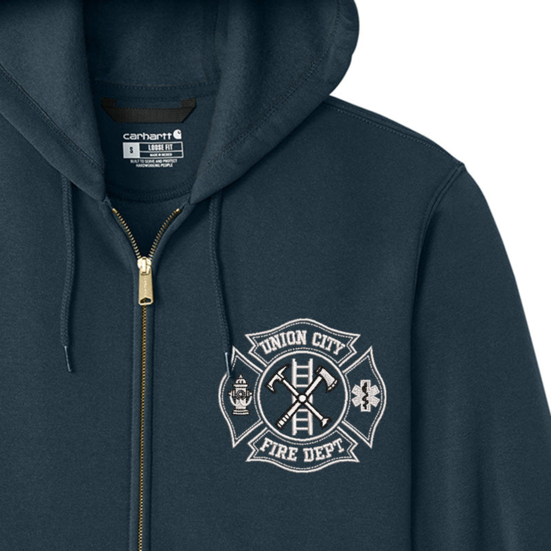 Navy hoodie with 'Union City Fire Dept' logo on a white background #color_navy