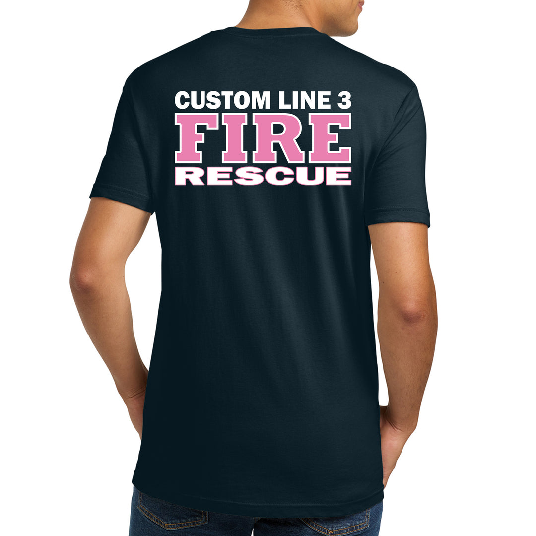 Custom Duty Fire Rescue Breast Cancer Shirt with pink ribbon design for firefighters #color_navy