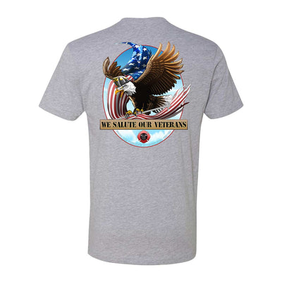 Eagle and firefighter helmet on veteran tribute T-shirt