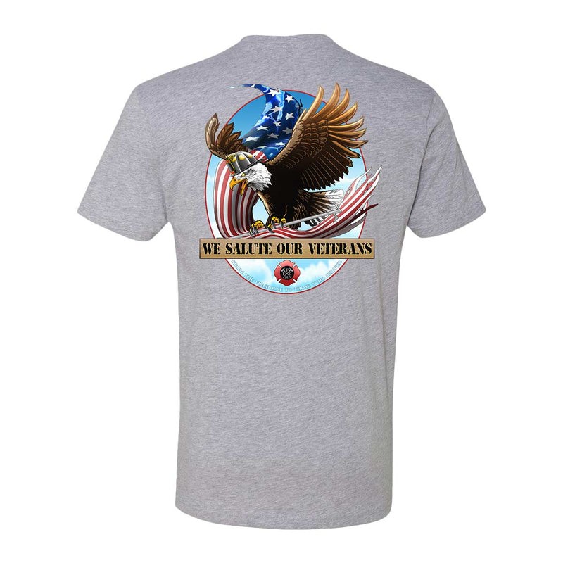 Eagle and firefighter helmet on veteran tribute T-shirt