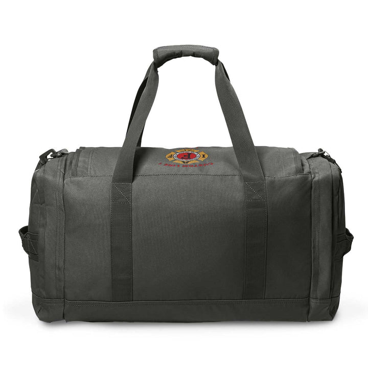 Roomy IAFF duffel bag with extra storage and customizable text lines