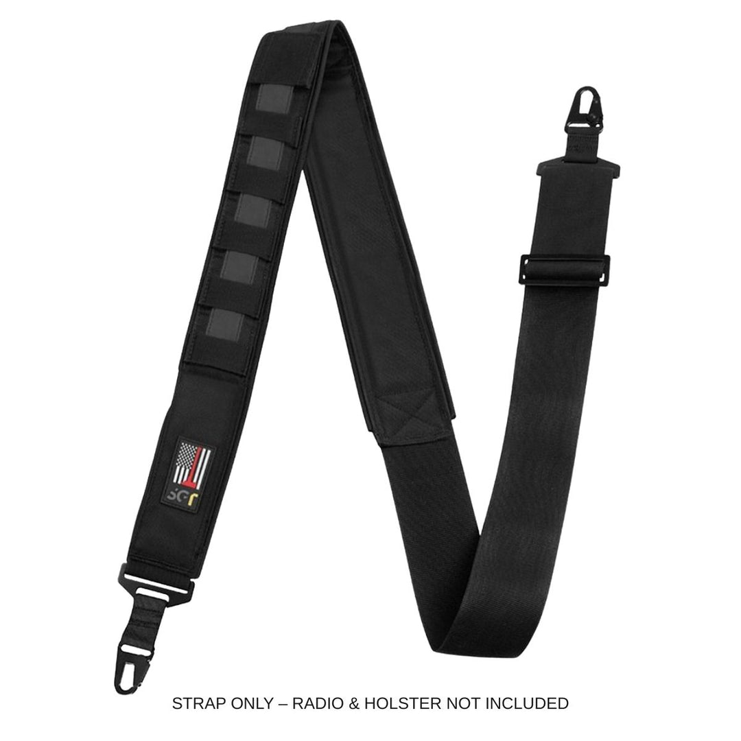 Black tactical strap with a flag patch on a white background