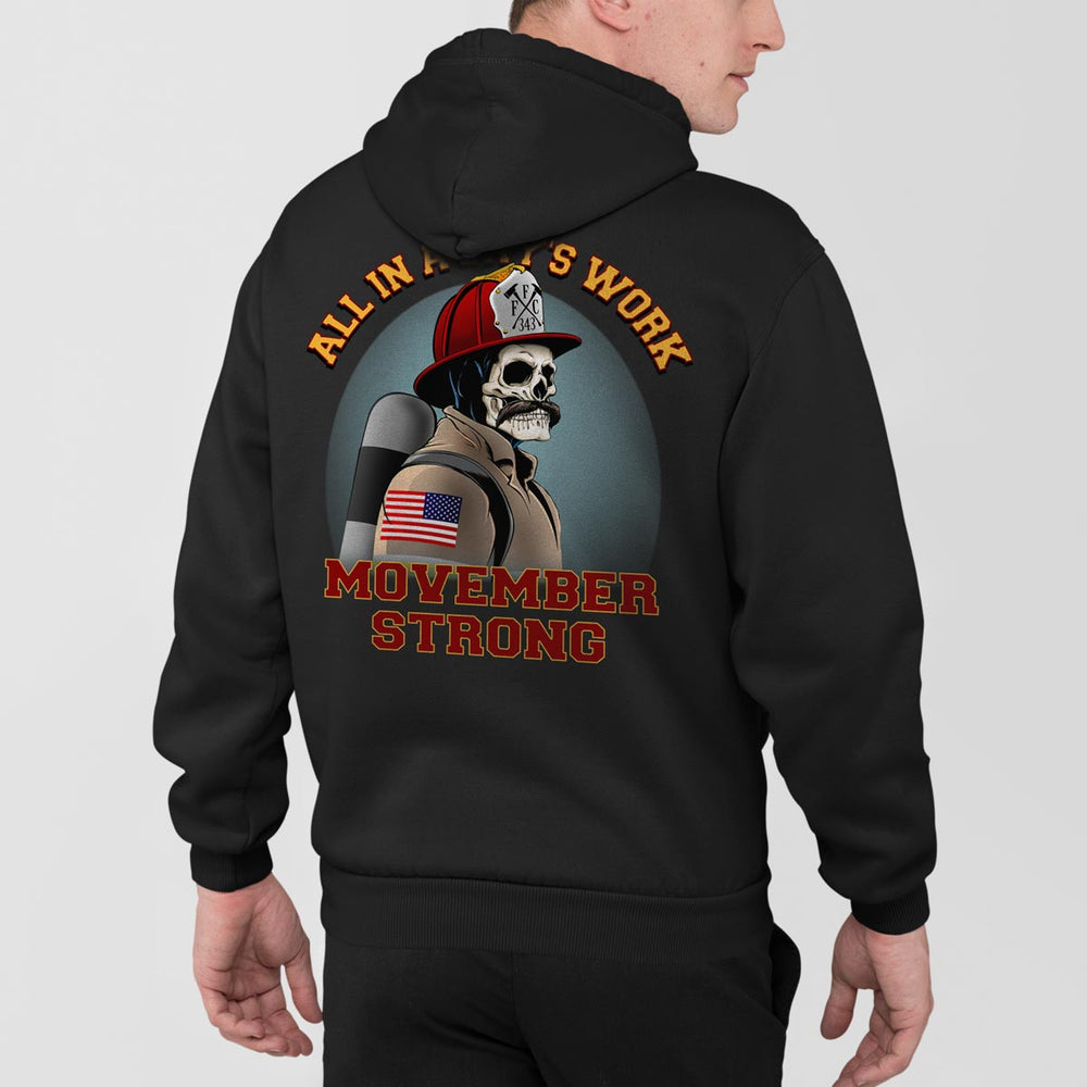 Back view of the hoodie displaying "MOVEMBER STRONG."