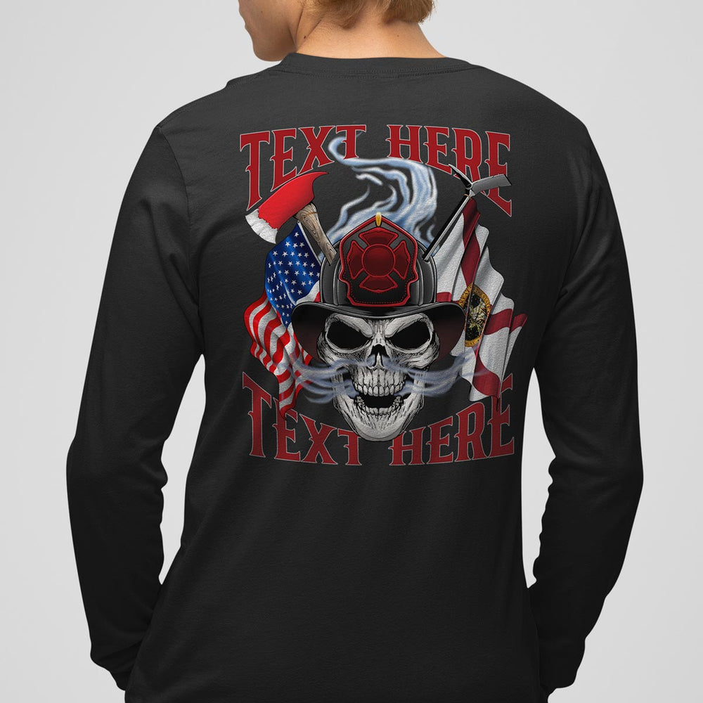 Customizable long sleeve with crossed tools and flags design.