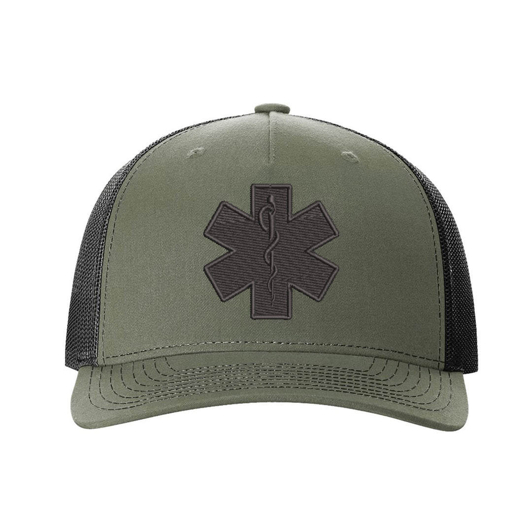 Star of Life blackout snapback trucker hat EMT paramedic EMS first responder