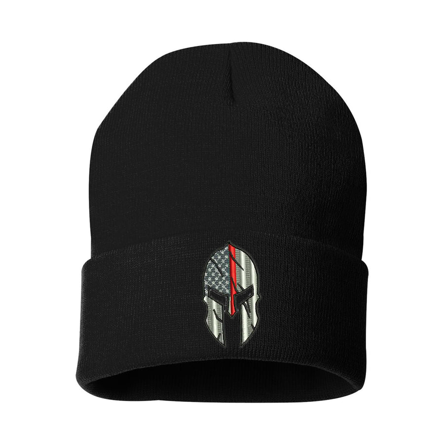 Thin Red Line Spartan Cuffed Beanie in Black for Firefighters