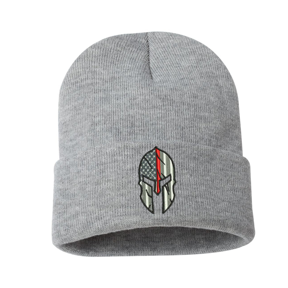 Thin Red Line Spartan Cuffed Beanie in Heather Grey for Firefighters