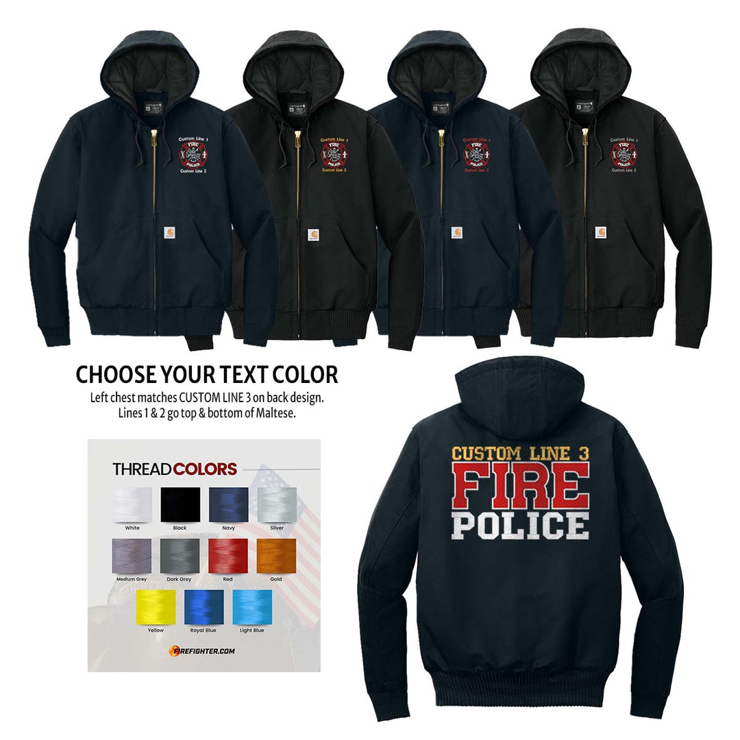 Customized Red and White Fire Police Carhartt® Quilted-Flannel Jacket