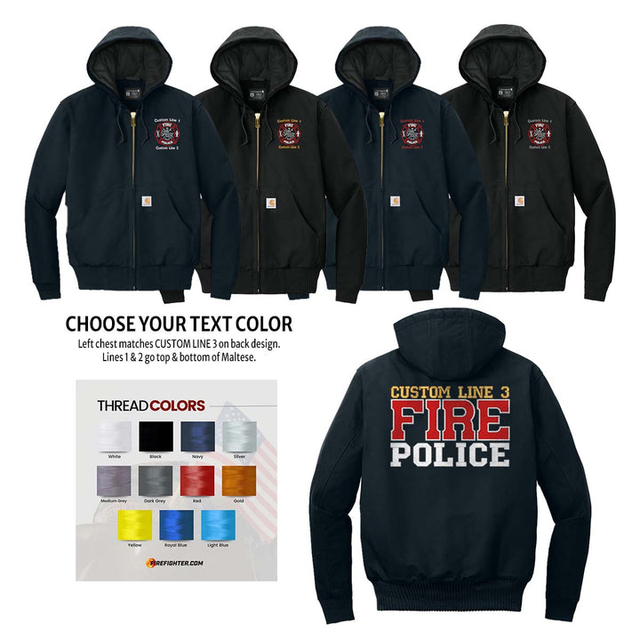 Customized Red and White Fire Police Carhartt® Quilted-Flannel Jacket