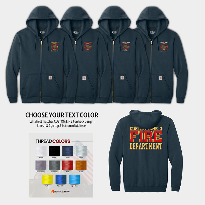Customized Red and Gold Fire Department Carhartt® Midweight Full-Zip Hoodie