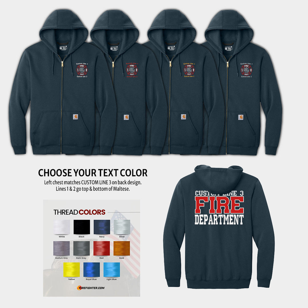 Customized Red and White Fire Department Carhartt® Midweight Full-Zip Hoodie