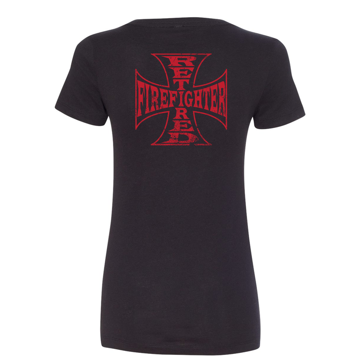 back Retired Firefighter Cross Women's V-Neck Shirt in black