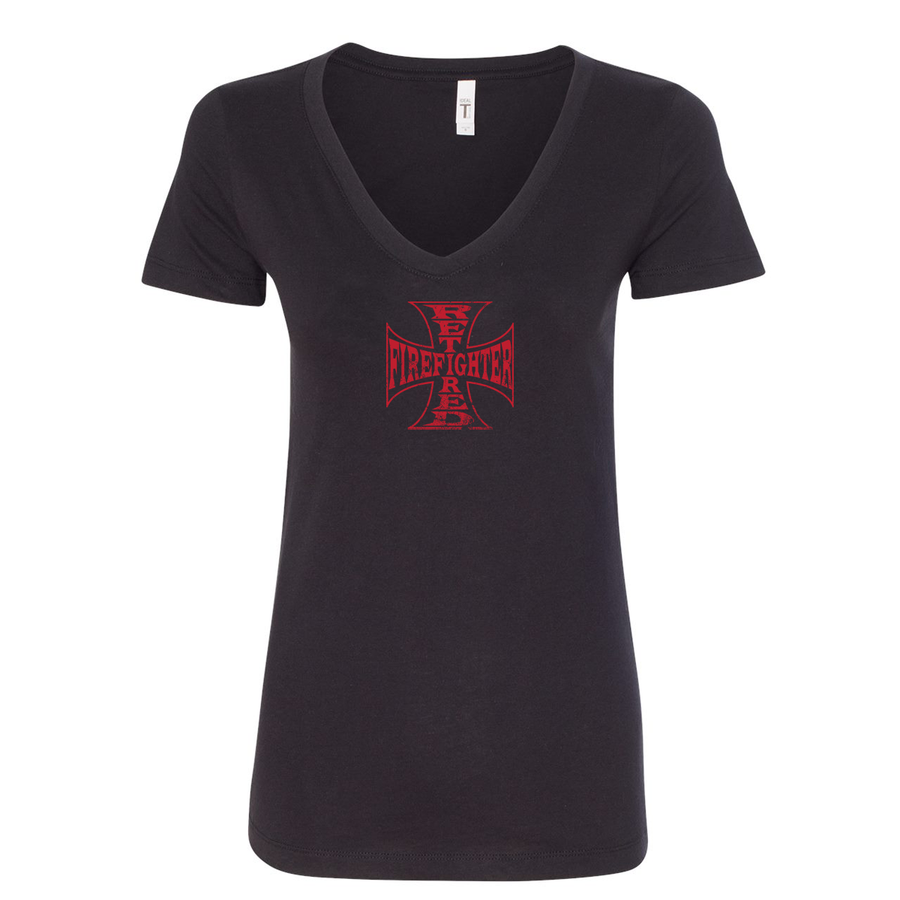 Retired Firefighter Cross Women's V-Neck Shirt in black