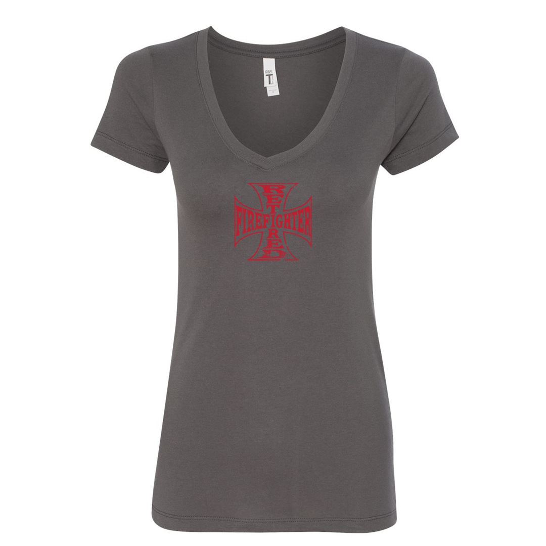 Retired Firefighter Cross Women's V-Neck Shirt in grey