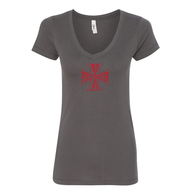 Retired Firefighter Cross Women's V-Neck Shirt in grey