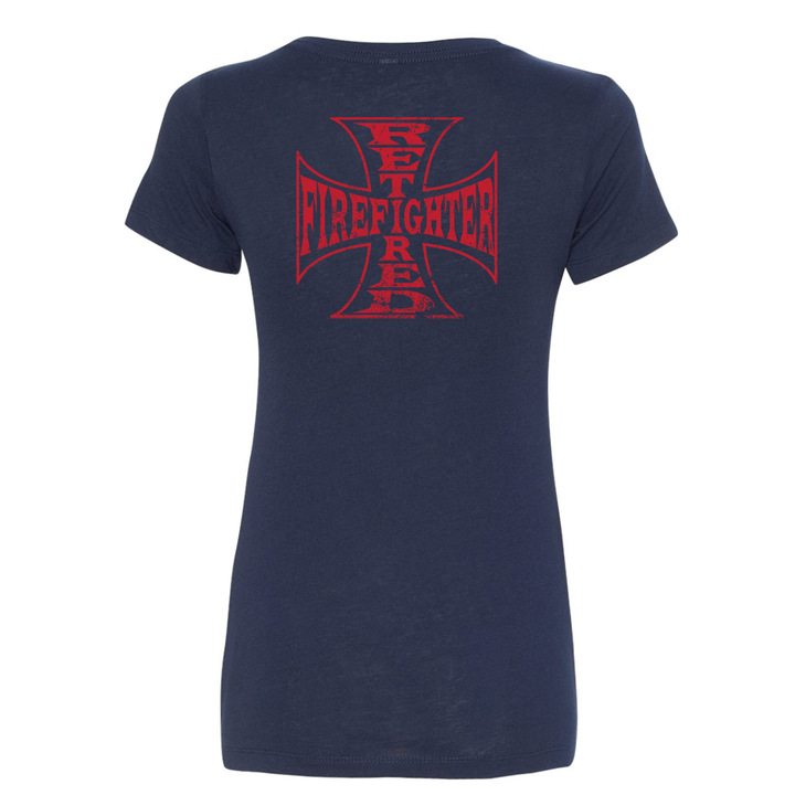 back Retired Firefighter Cross Women's V-Neck Shirt