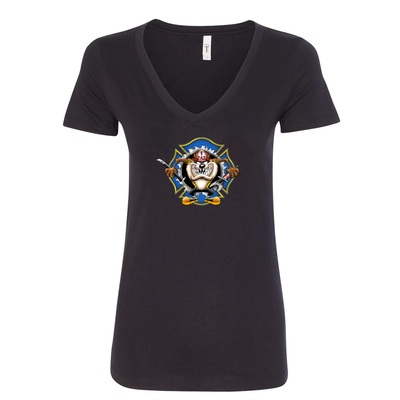 Crazy Taz Firefighter Women's V-Neck Shirt