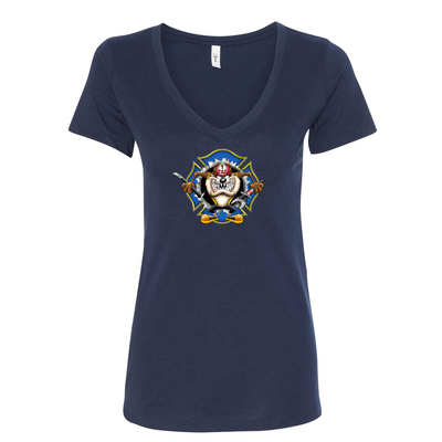 Crazy Taz Firefighter Women's V-Neck Shirt in Navy