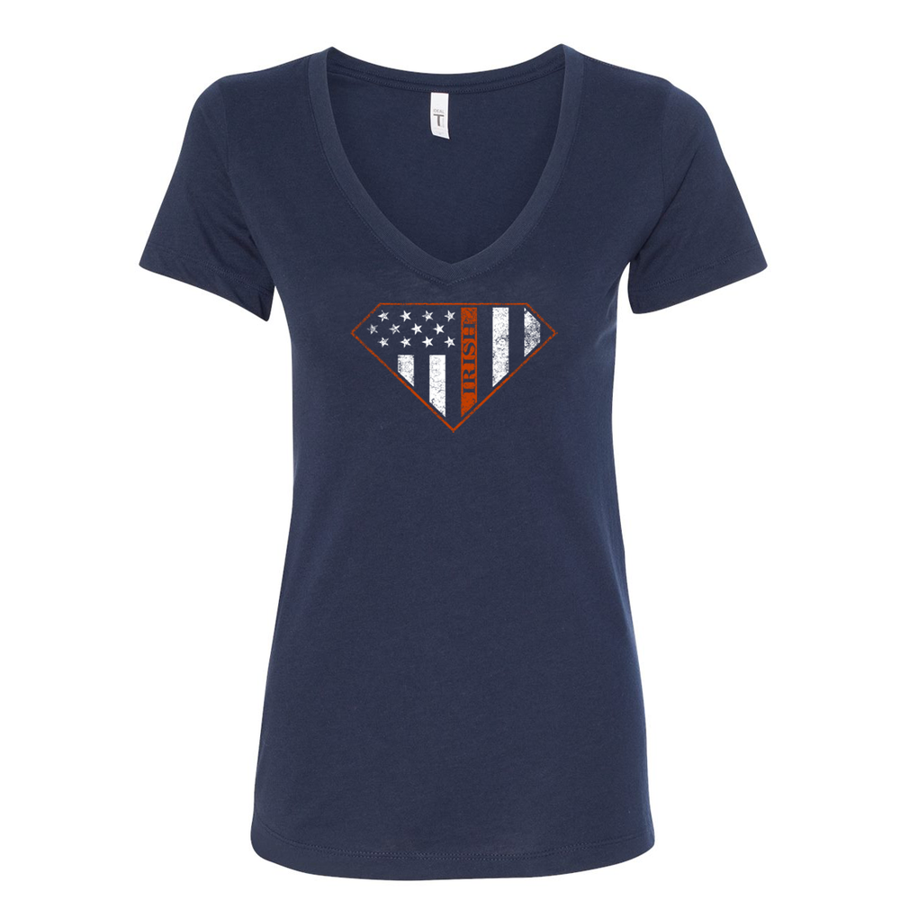 Irish Superwoman Women's V-Neck Shirt in navy