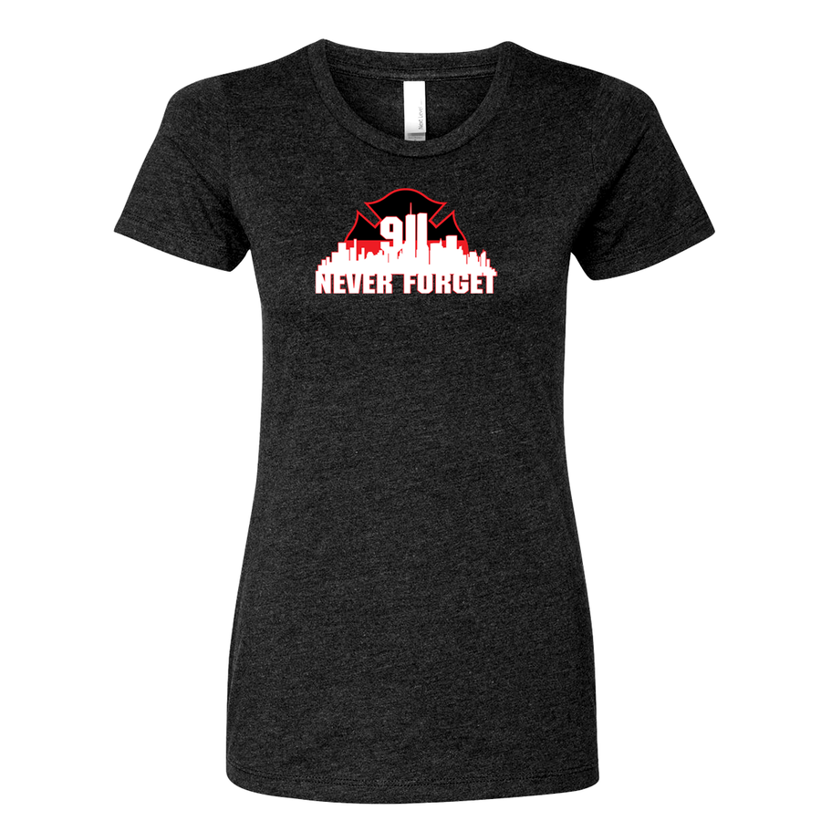 Thin Red Line 9/11 Skyline Women's Crew Neck Shirt in black